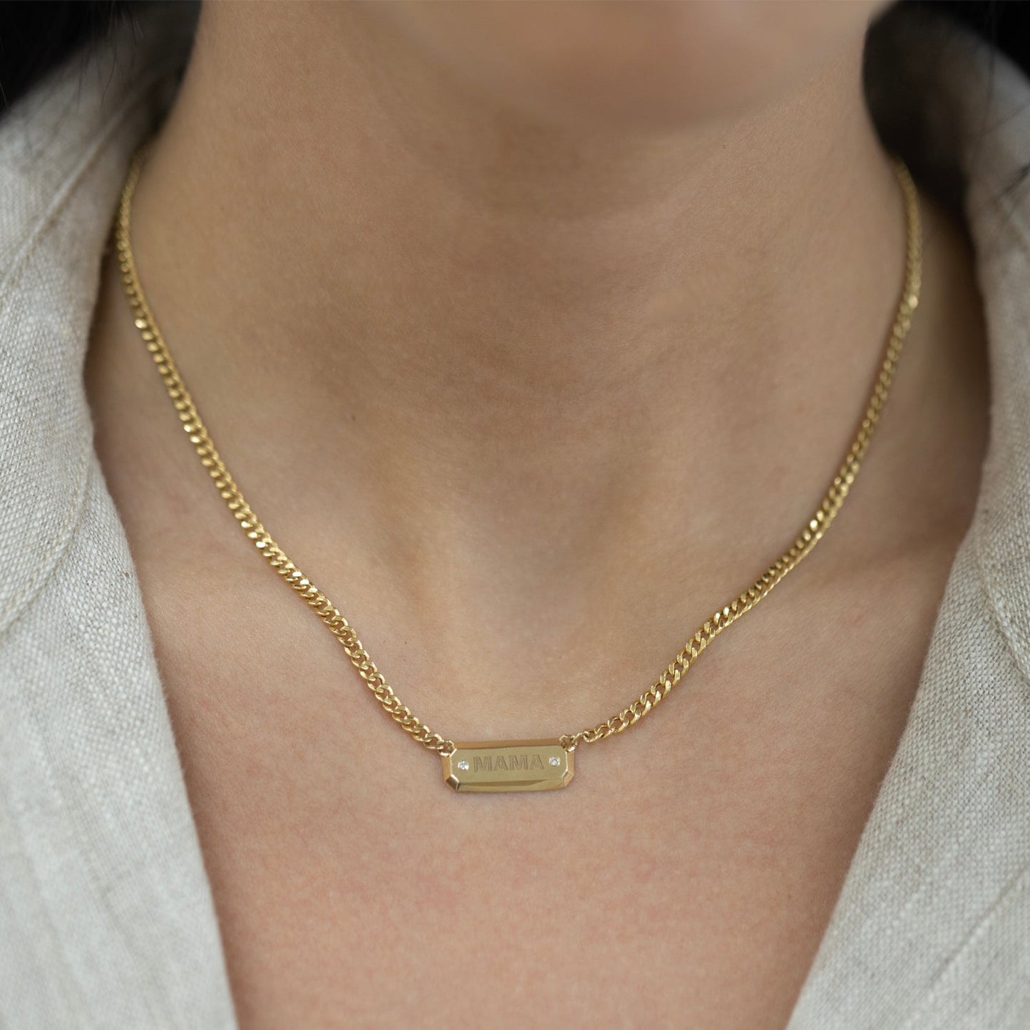Diamond Beveled ID Cuban Chain Necklace - Lotus Diamond
