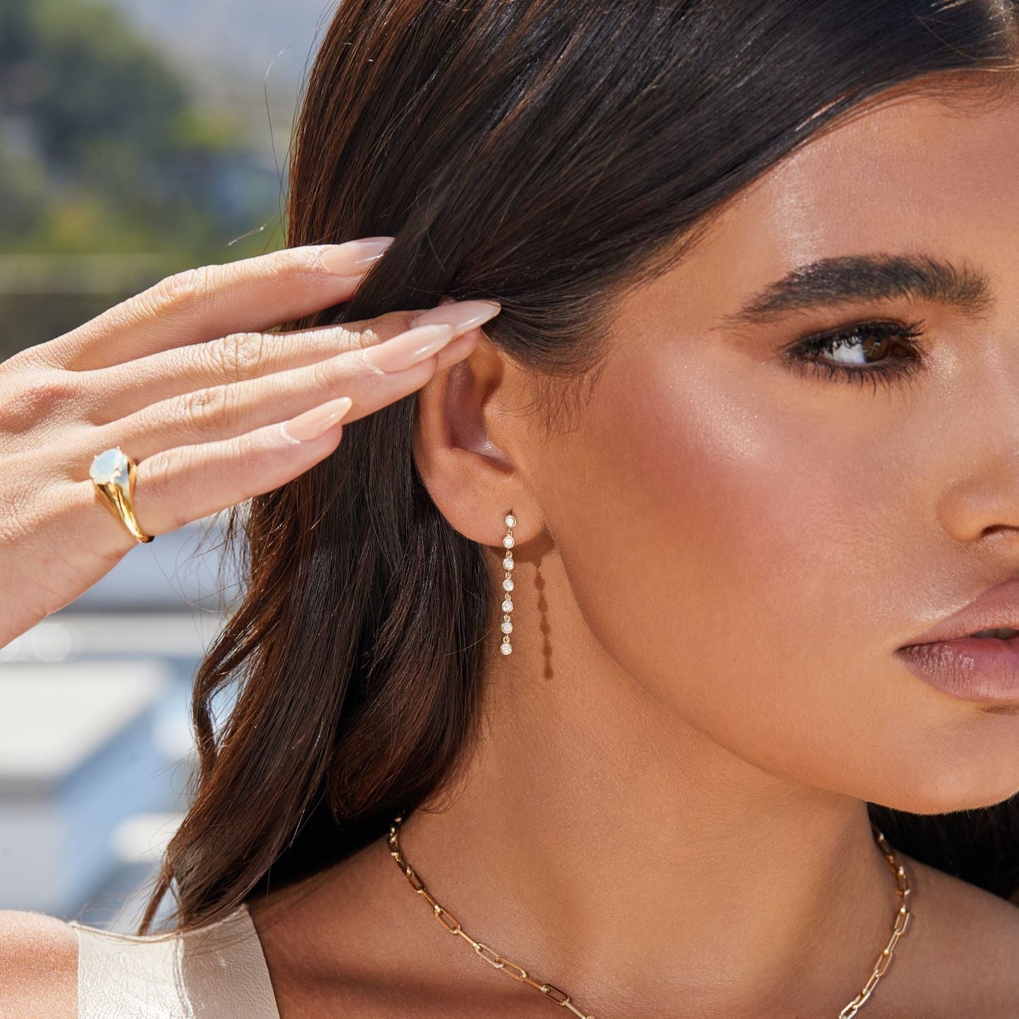 Diamond Bezel Chain Drop Earring - Lotus Diamond