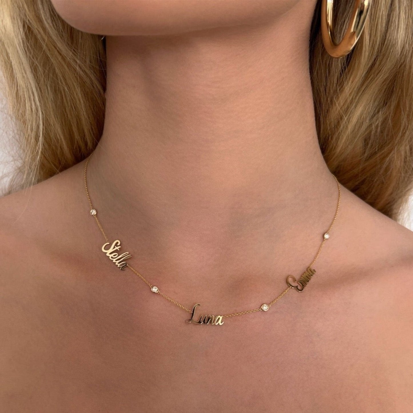 Diamond Bezel Custom Name Necklace - Lotus Diamond