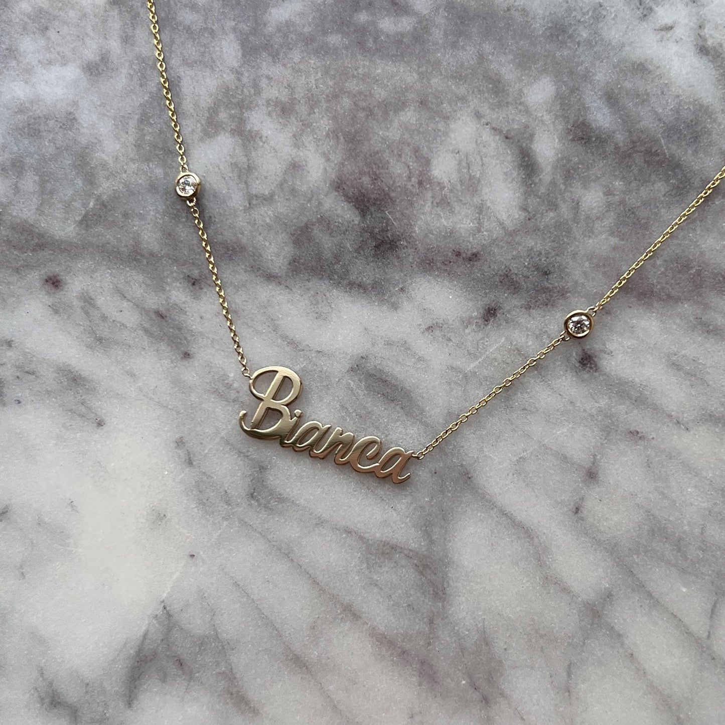 Diamond Bezel Custom Name Necklace - Lotus Diamond