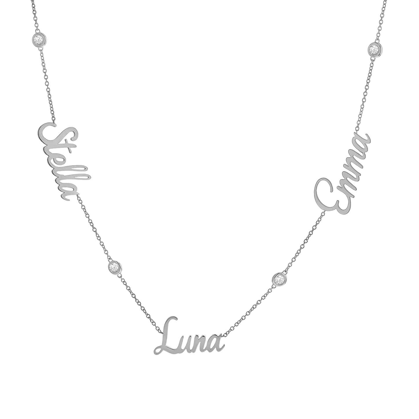 Diamond Bezel Custom Name Necklace - Lotus Diamond