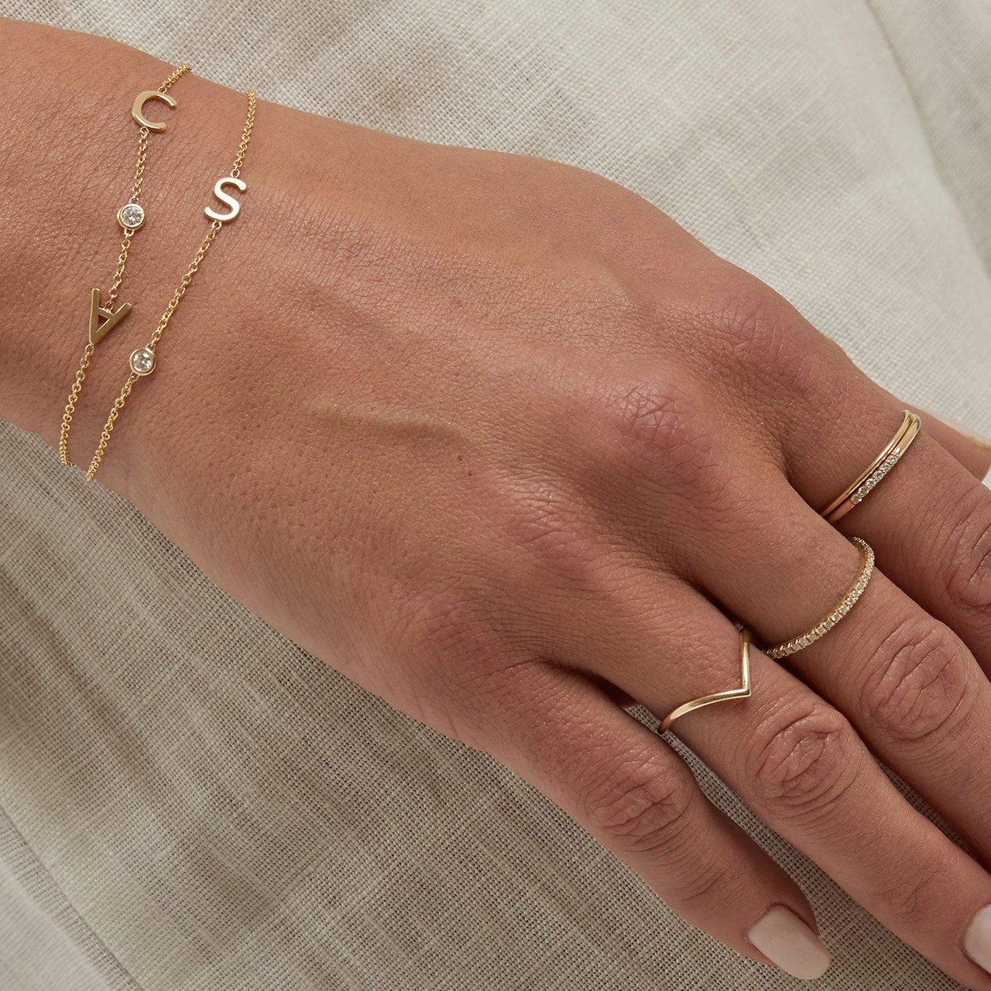 Diamond Bezel Multi Initial Bracelet - Lotus Diamond