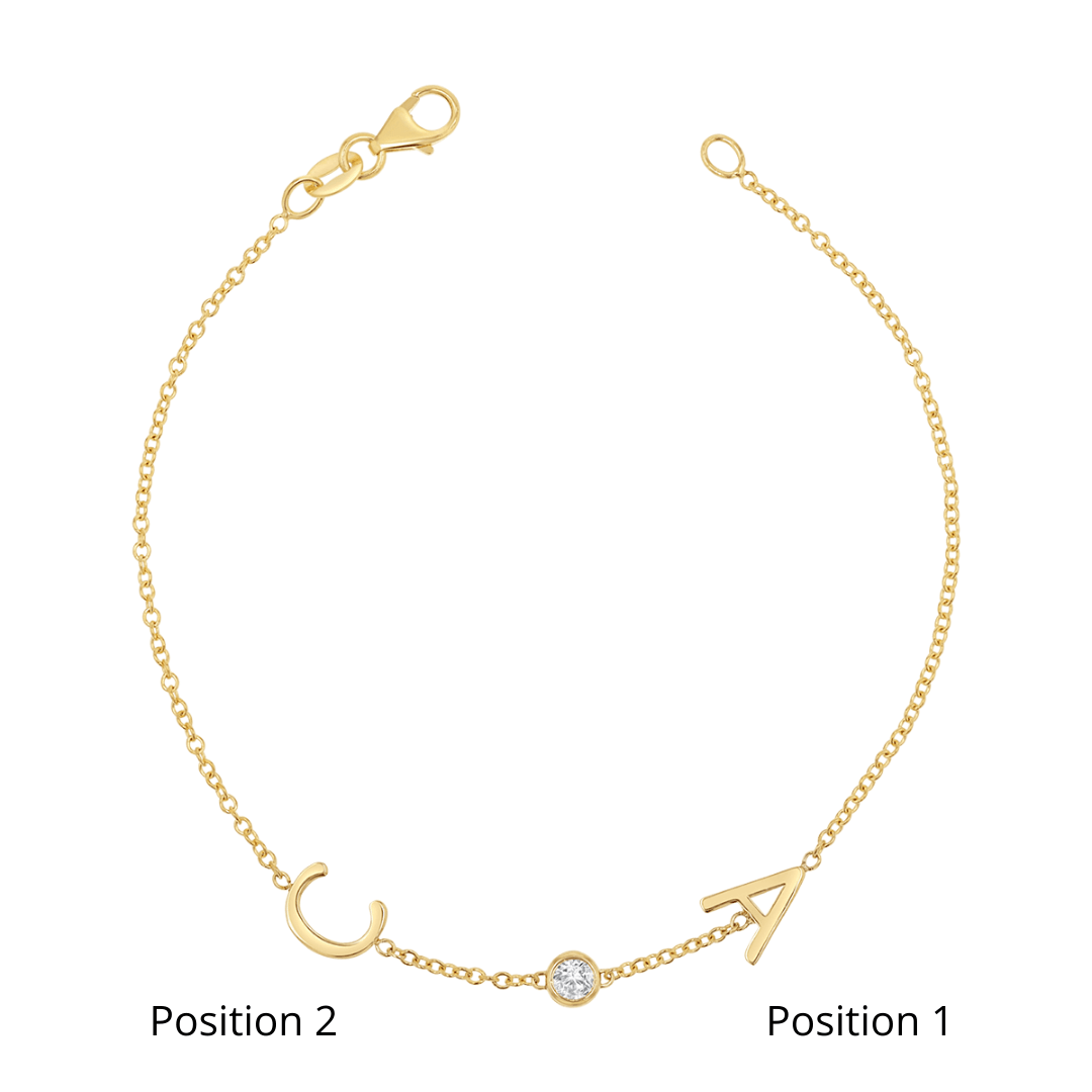 Diamond Bezel Multi Initial Bracelet - Lotus Diamond