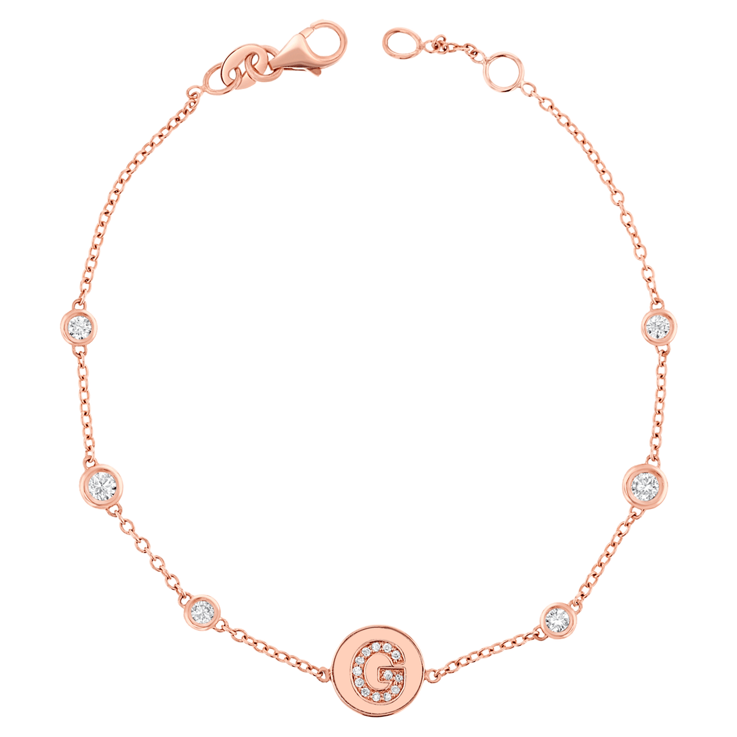 Diamond Bezel Strand Initial Letter Coin Bracelet - Lotus Diamond