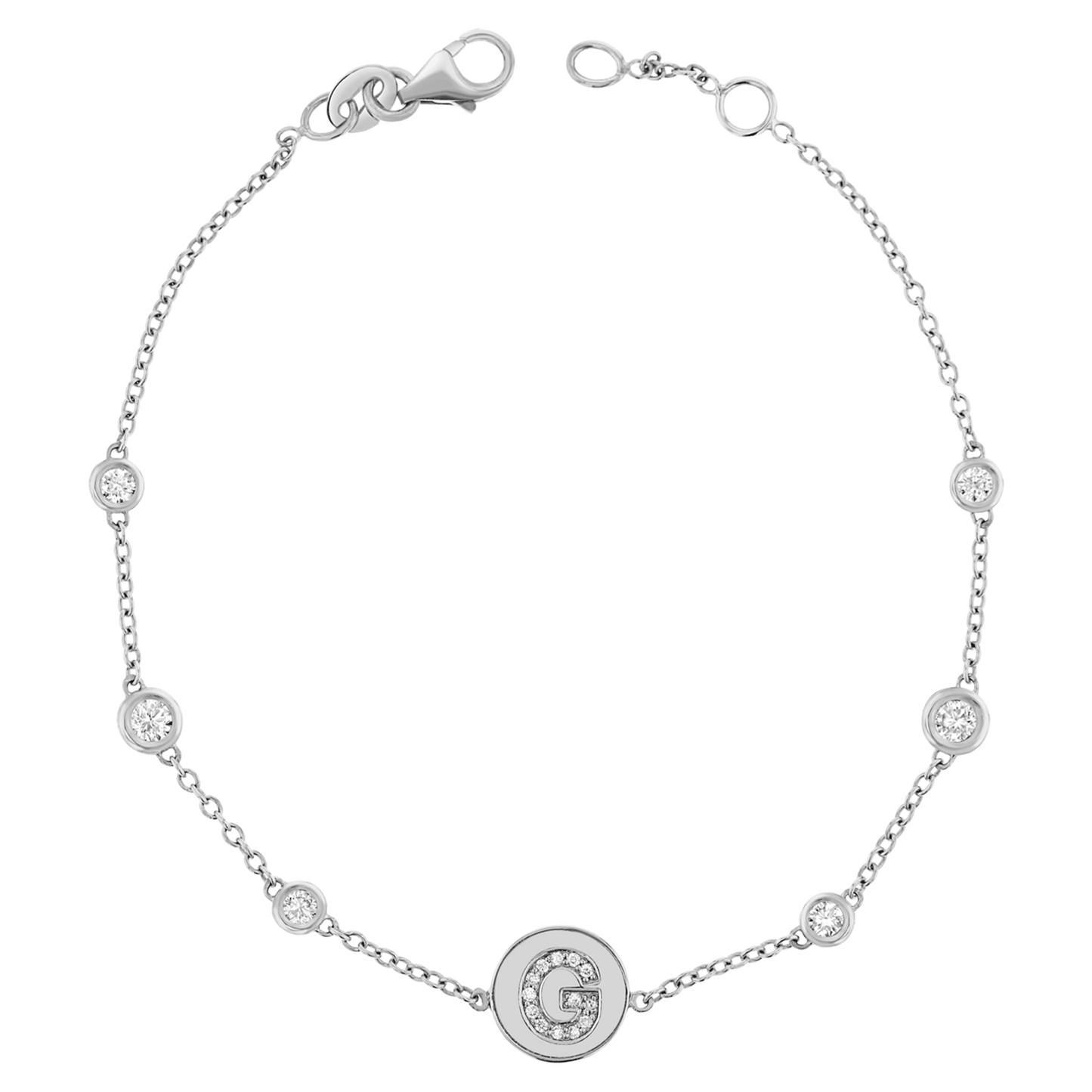 Diamond Bezel Strand Initial Letter Coin Bracelet - Lotus Diamond