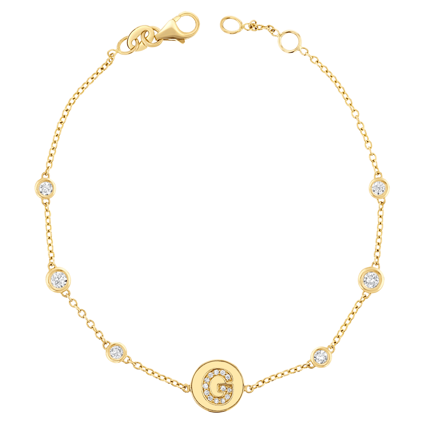 Diamond Bezel Strand Initial Letter Coin Bracelet - Lotus Diamond