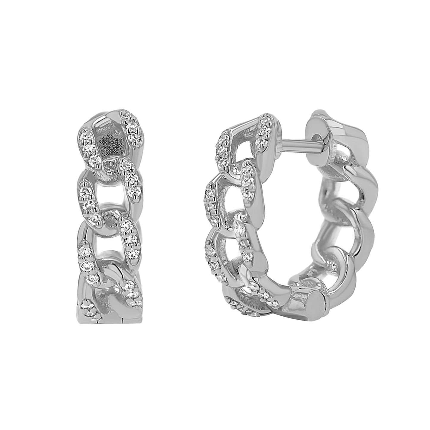 Diamond Cuban Link Huggies Hoop Earrings - Lotus Diamond