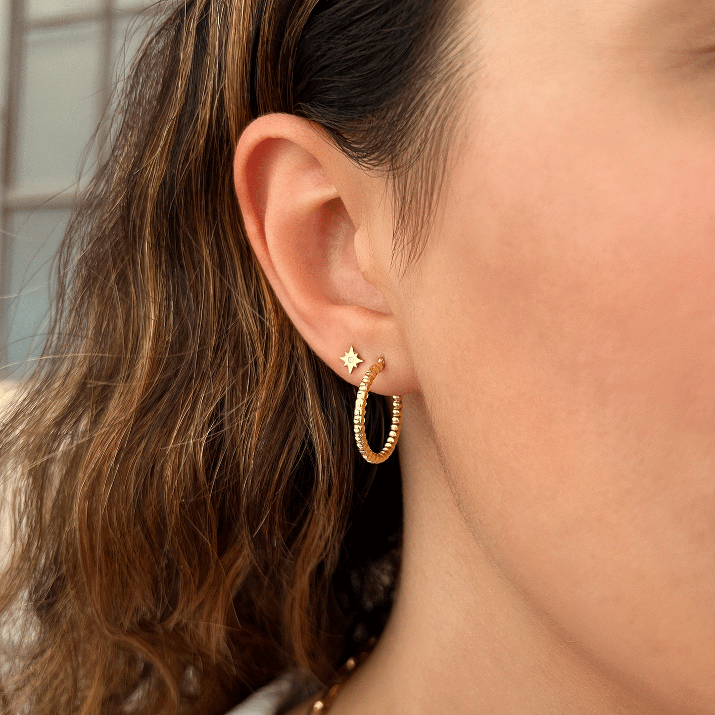 Diamond Cut Bead Hoop Earrings - Lotus Diamond