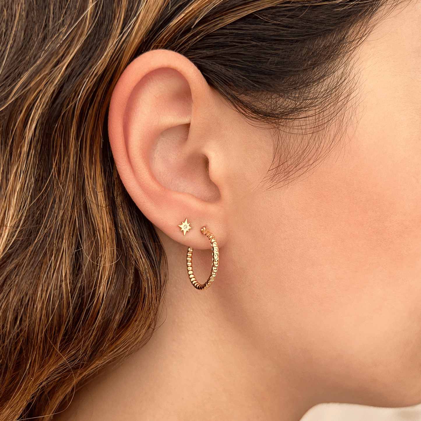 Diamond Cut Bead Hoop Earrings - Lotus Diamond