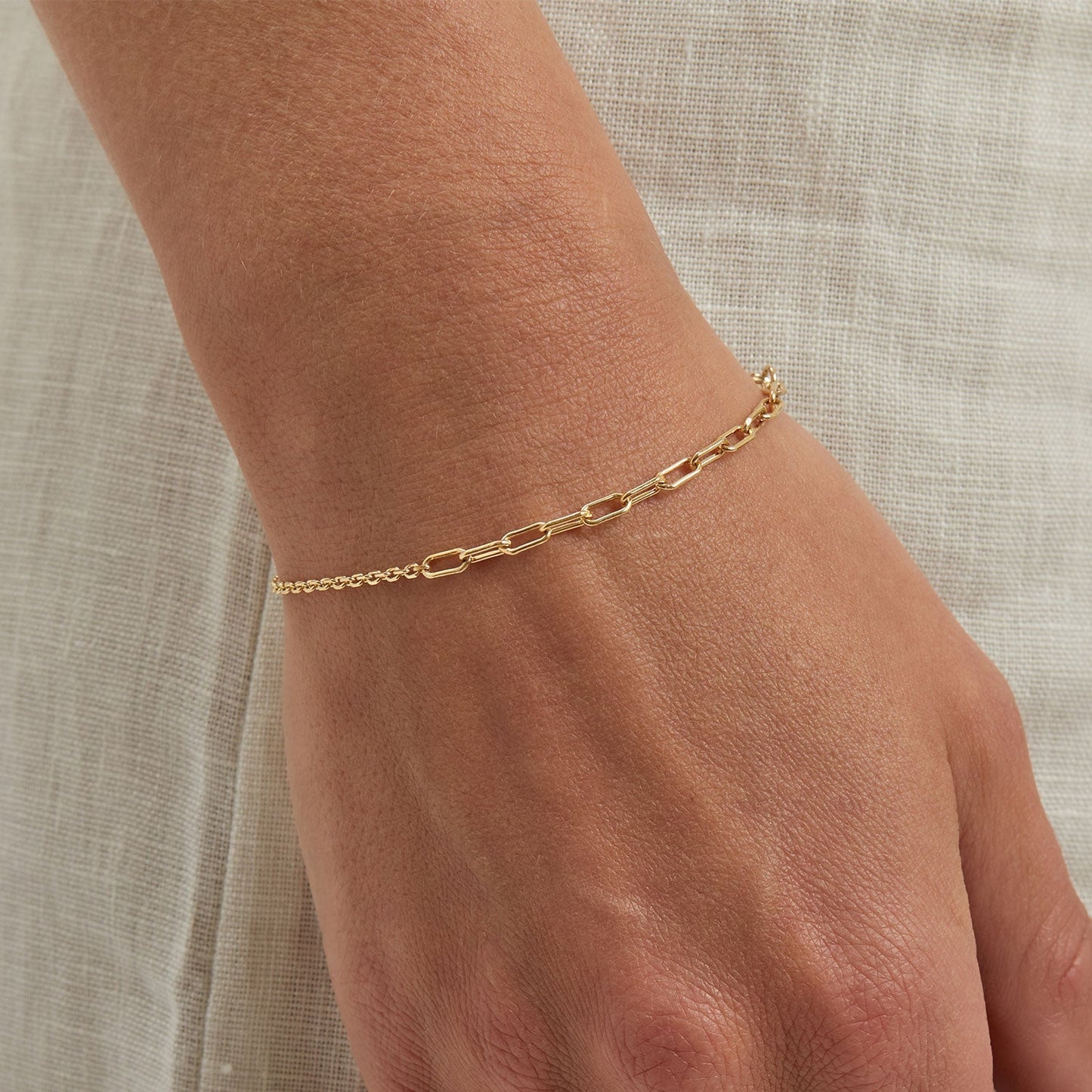 Diamond Cut Rolo & Paper Clip Chain Bracelet - Lotus Diamond