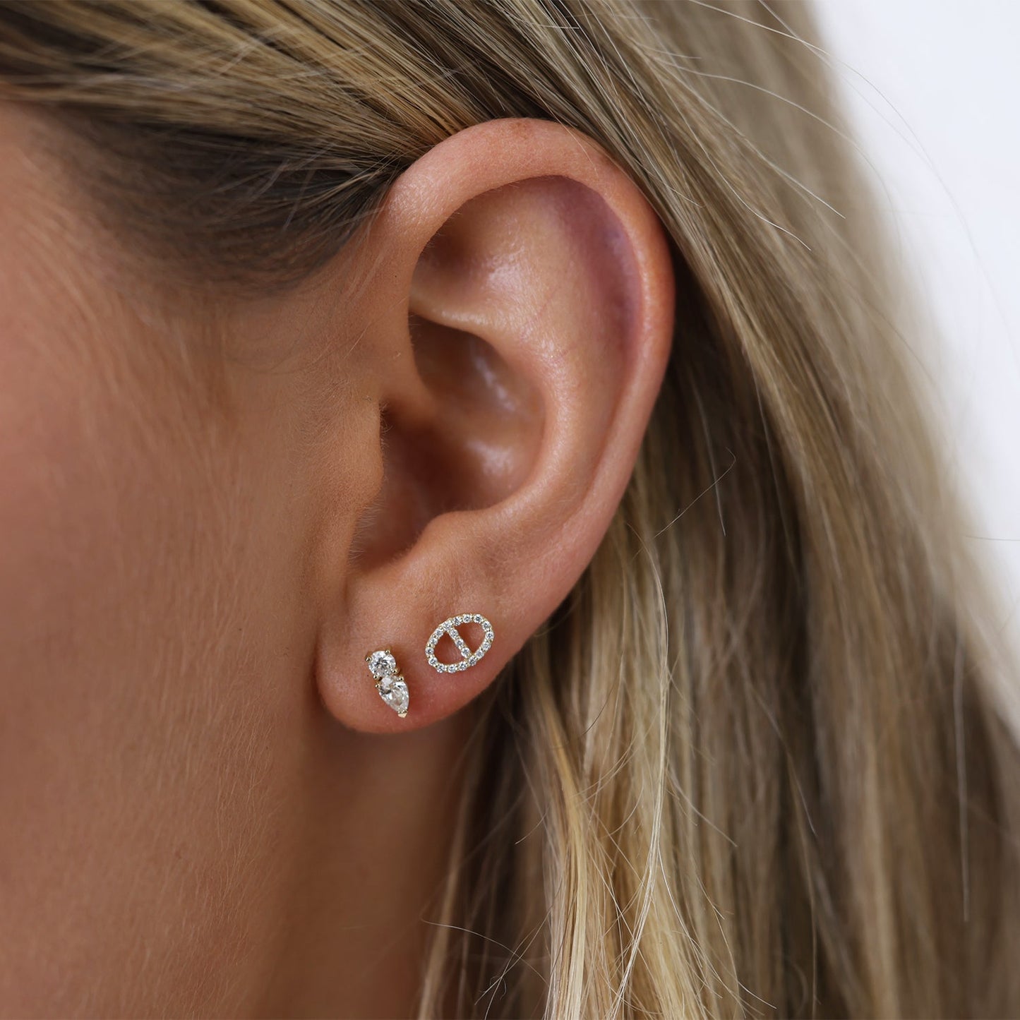 Diamond Duo Drop Studs - Lotus Diamond