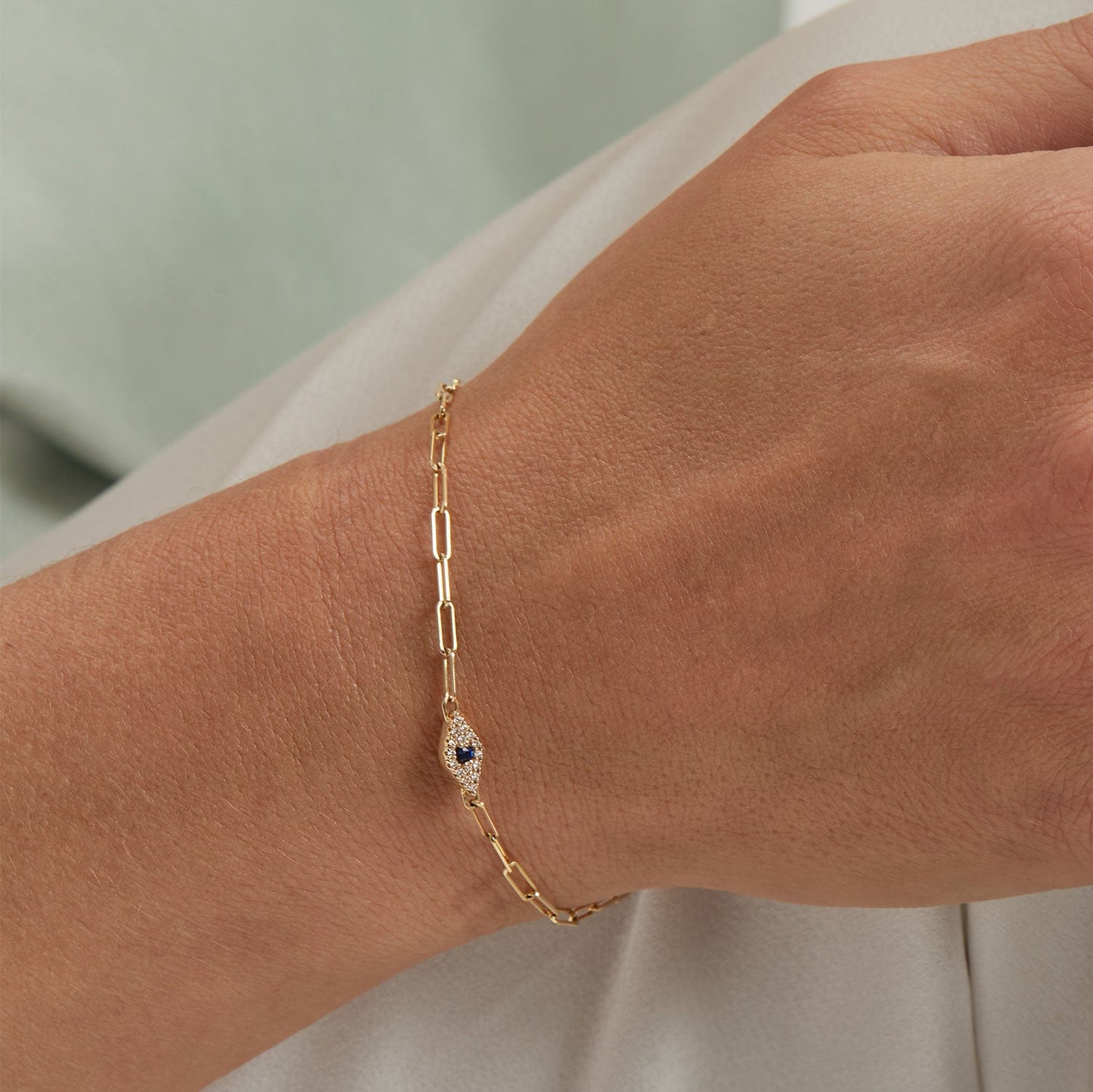 Diamond Evil Eye Paper Clip Bracelet - Lotus Diamond