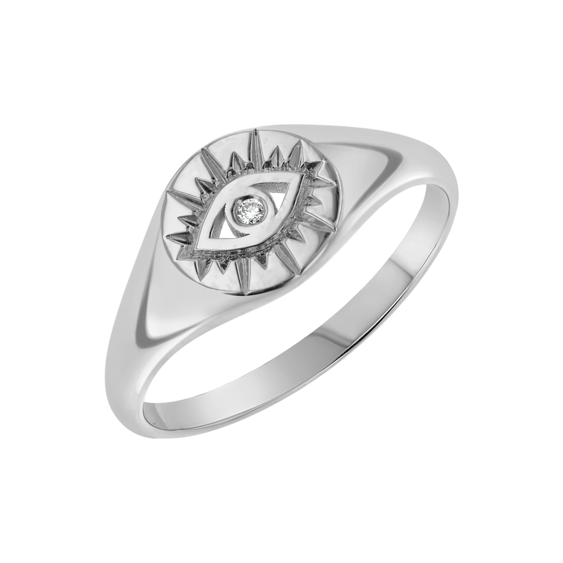 Diamond Evil Eye Round Signet Ring - Lotus Diamond