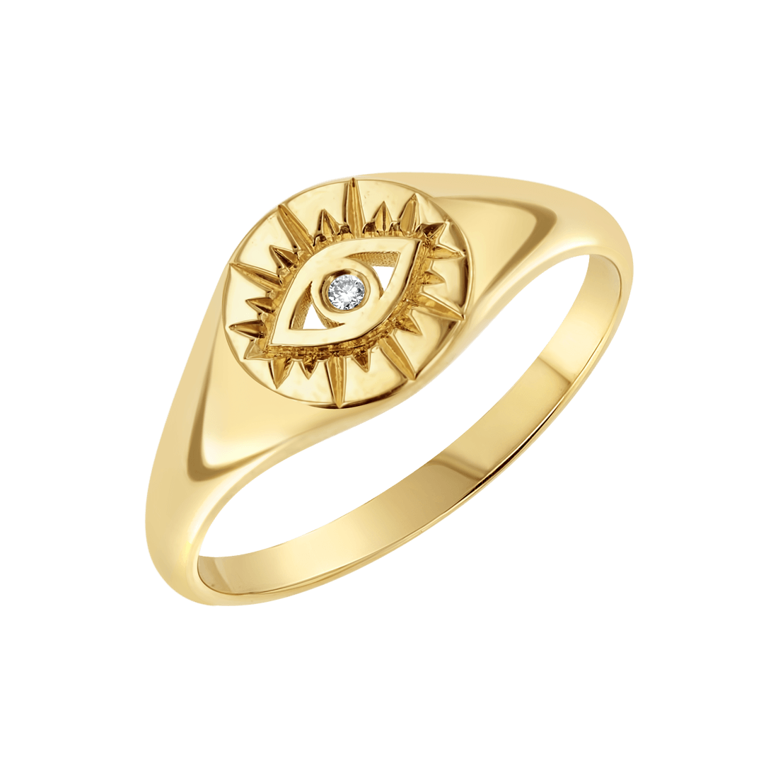 Diamond Evil Eye Round Signet Ring - Lotus Diamond