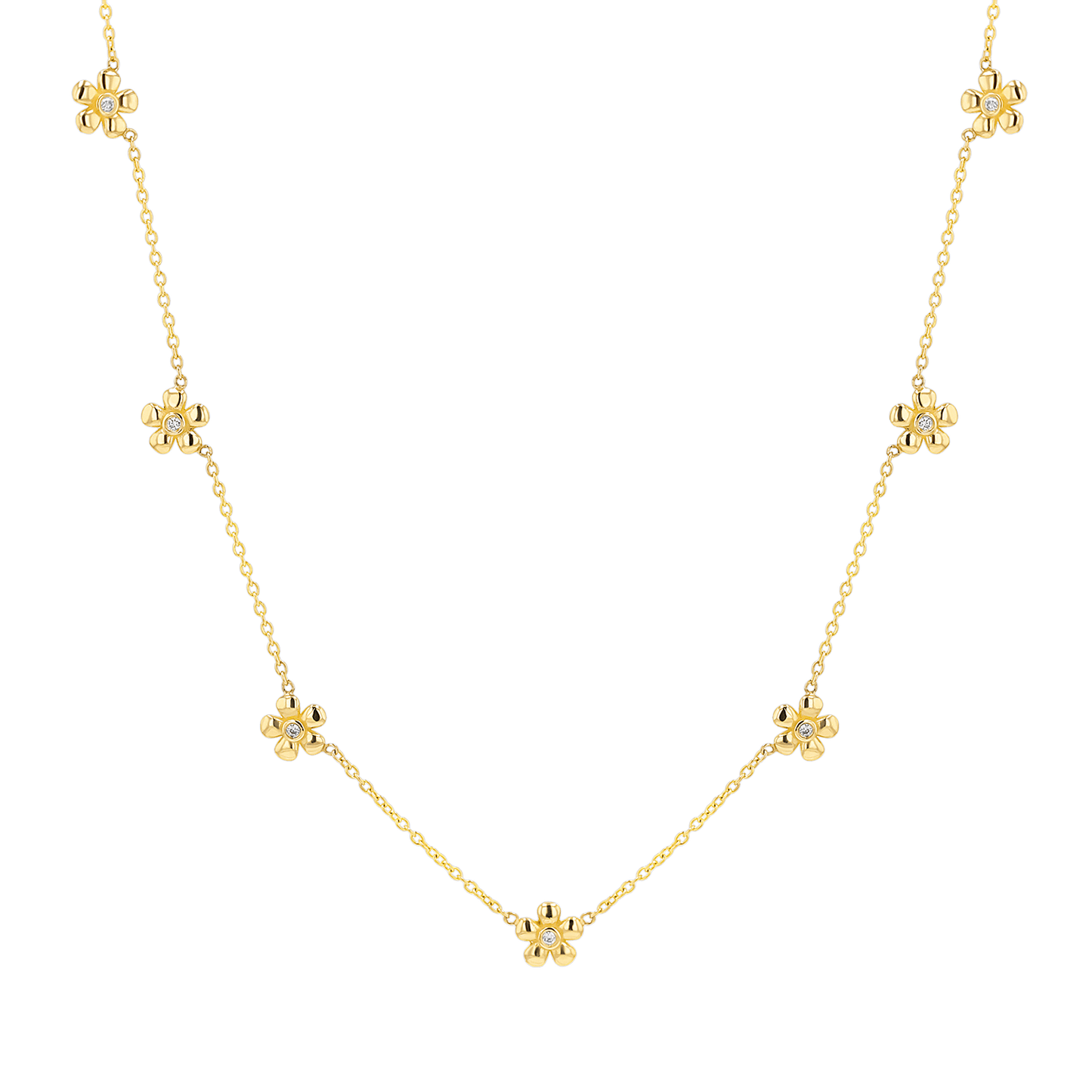 Diamond Flower Chain Necklace - Lotus Diamond