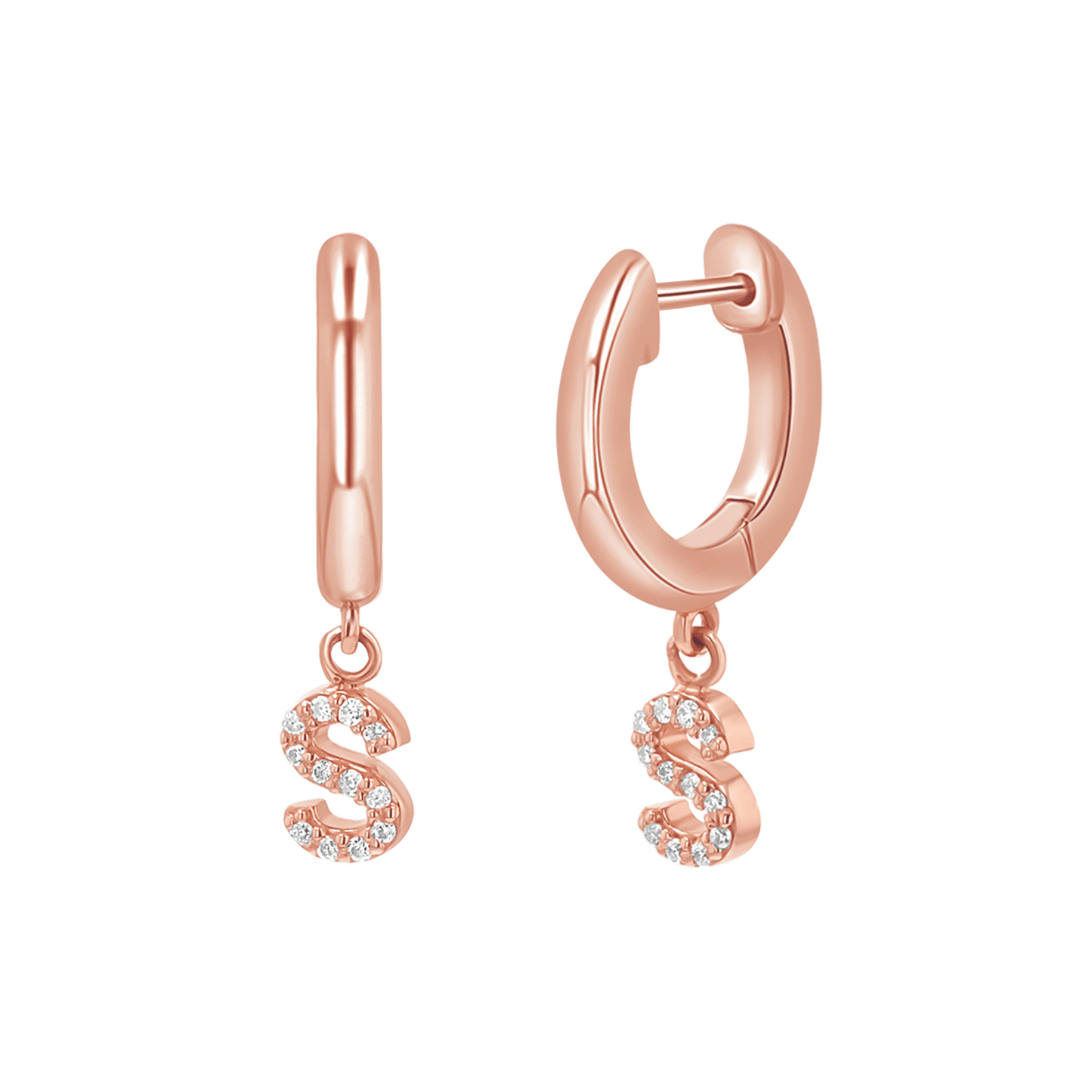 Diamond Initial Charm Drop Huggies - Lotus Diamond