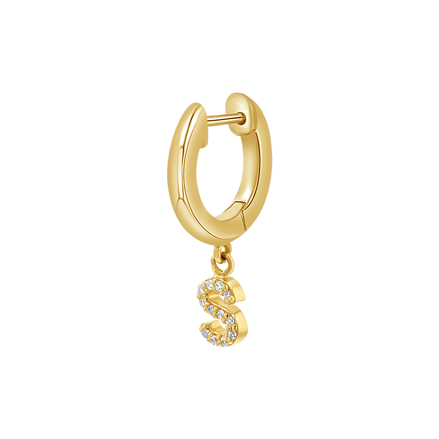 Diamond Initial Charm Drop Huggies - Lotus Diamond