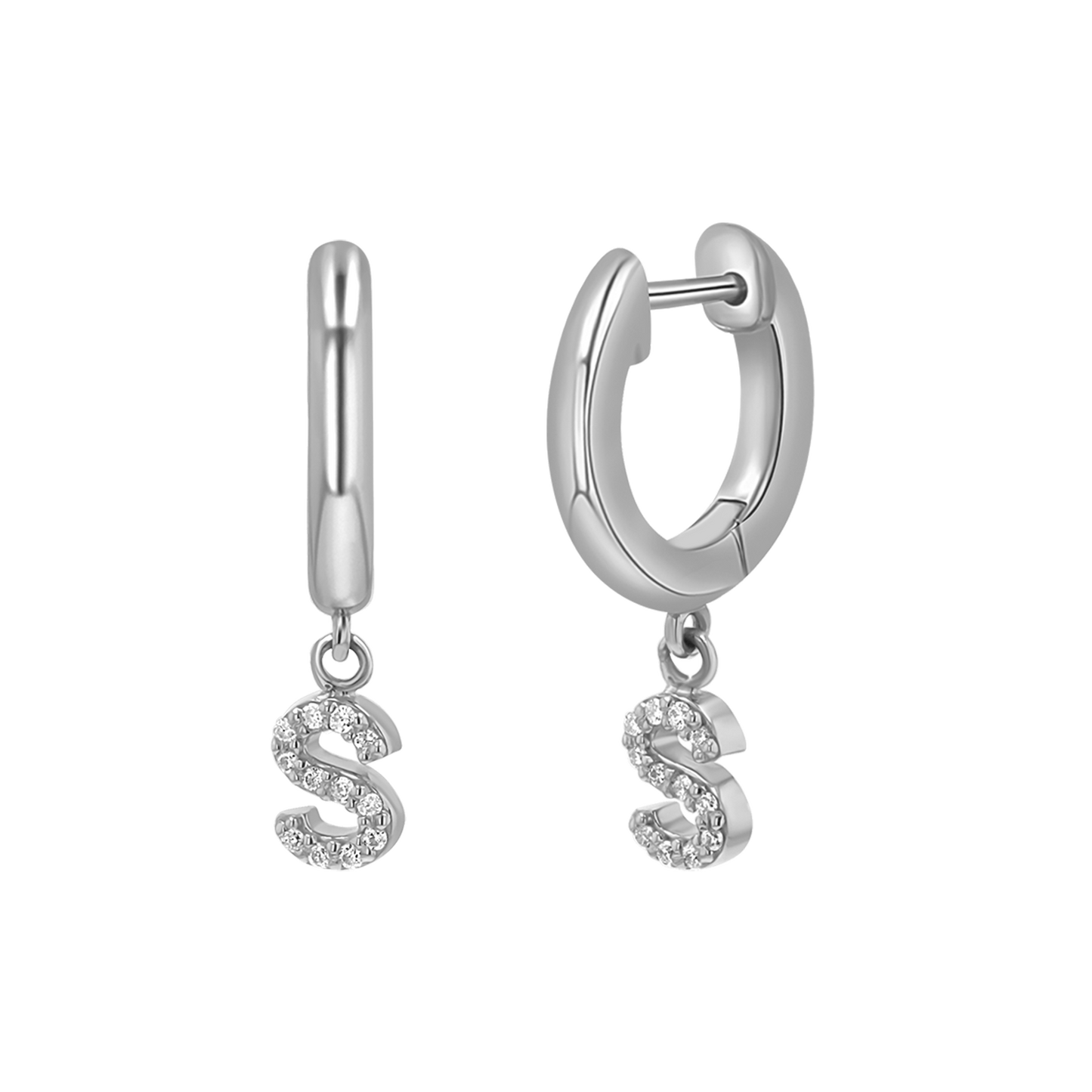 Diamond Initial Charm Drop Huggies - Lotus Diamond