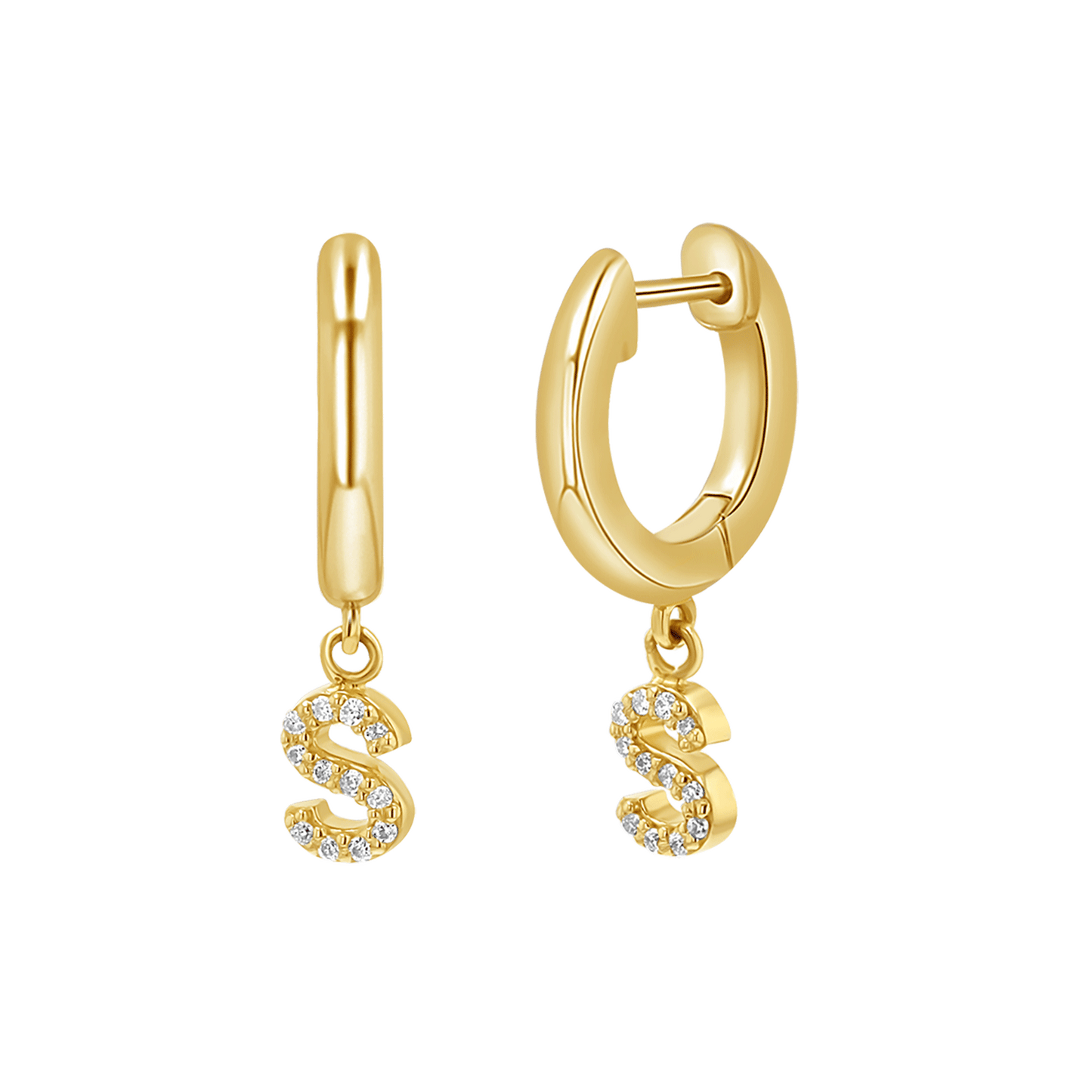 Diamond Initial Charm Drop Huggies - Lotus Diamond