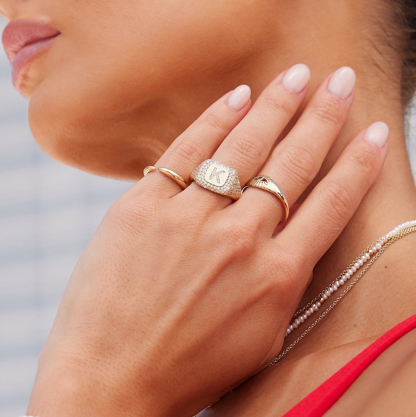Diamond Pave Initial Signet Ring - Lotus Diamond