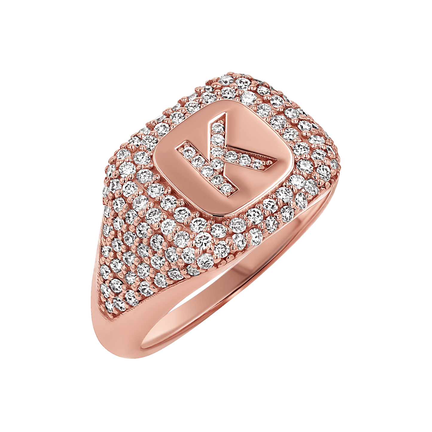 Diamond Pave Initial Signet Ring - Lotus Diamond