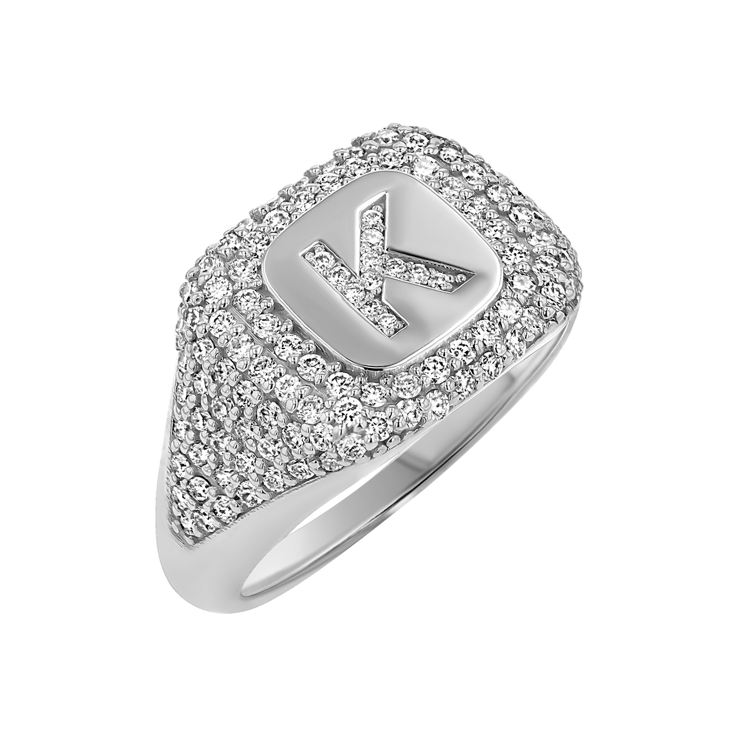 Diamond Pave Initial Signet Ring - Lotus Diamond