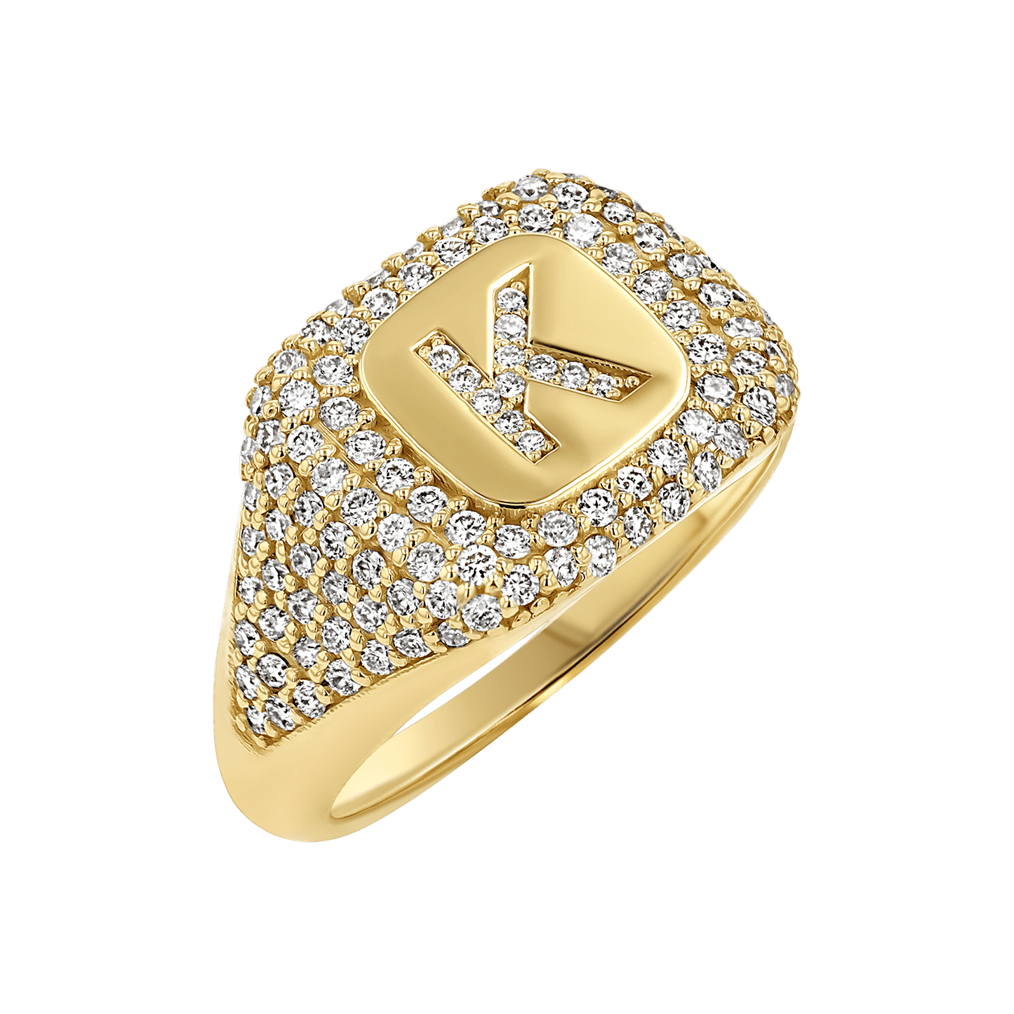 Diamond Pave Initial Signet Ring - Lotus Diamond