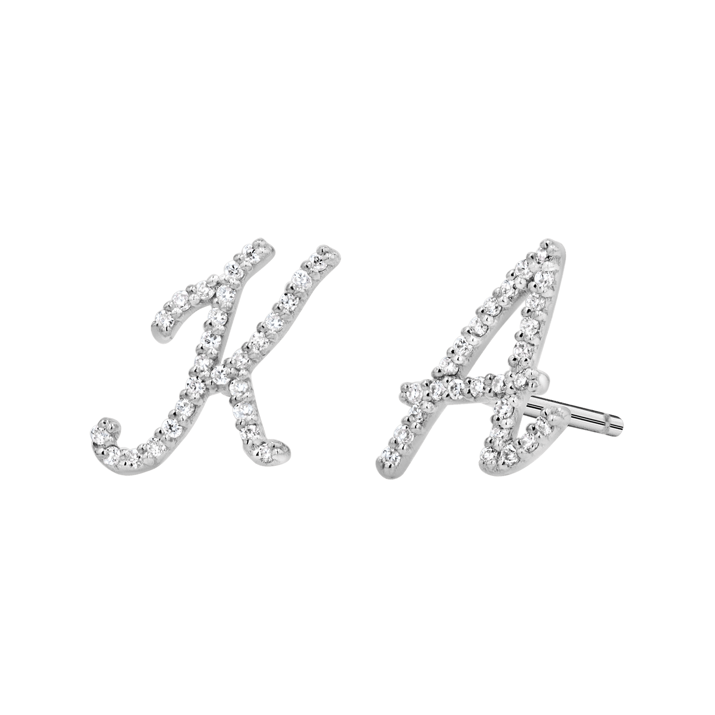 Diamond Pave Script Letter Stud - Lotus Diamond