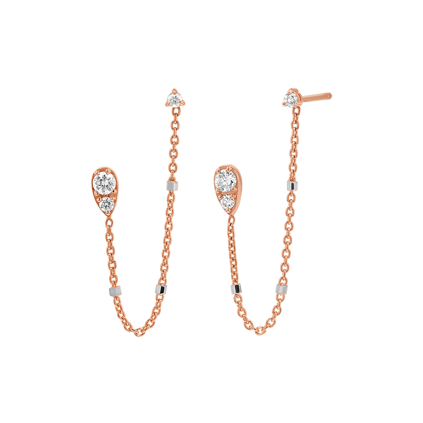 Diamond Pear Chain Duo Stud Earrings - Lotus Diamond