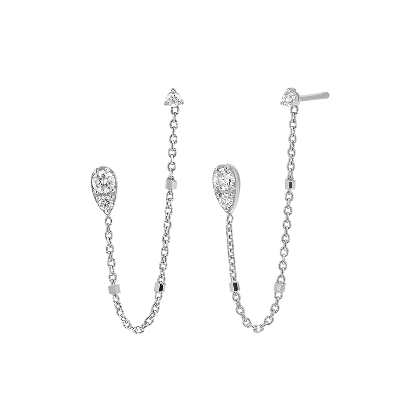 Diamond Pear Chain Duo Stud Earrings - Lotus Diamond