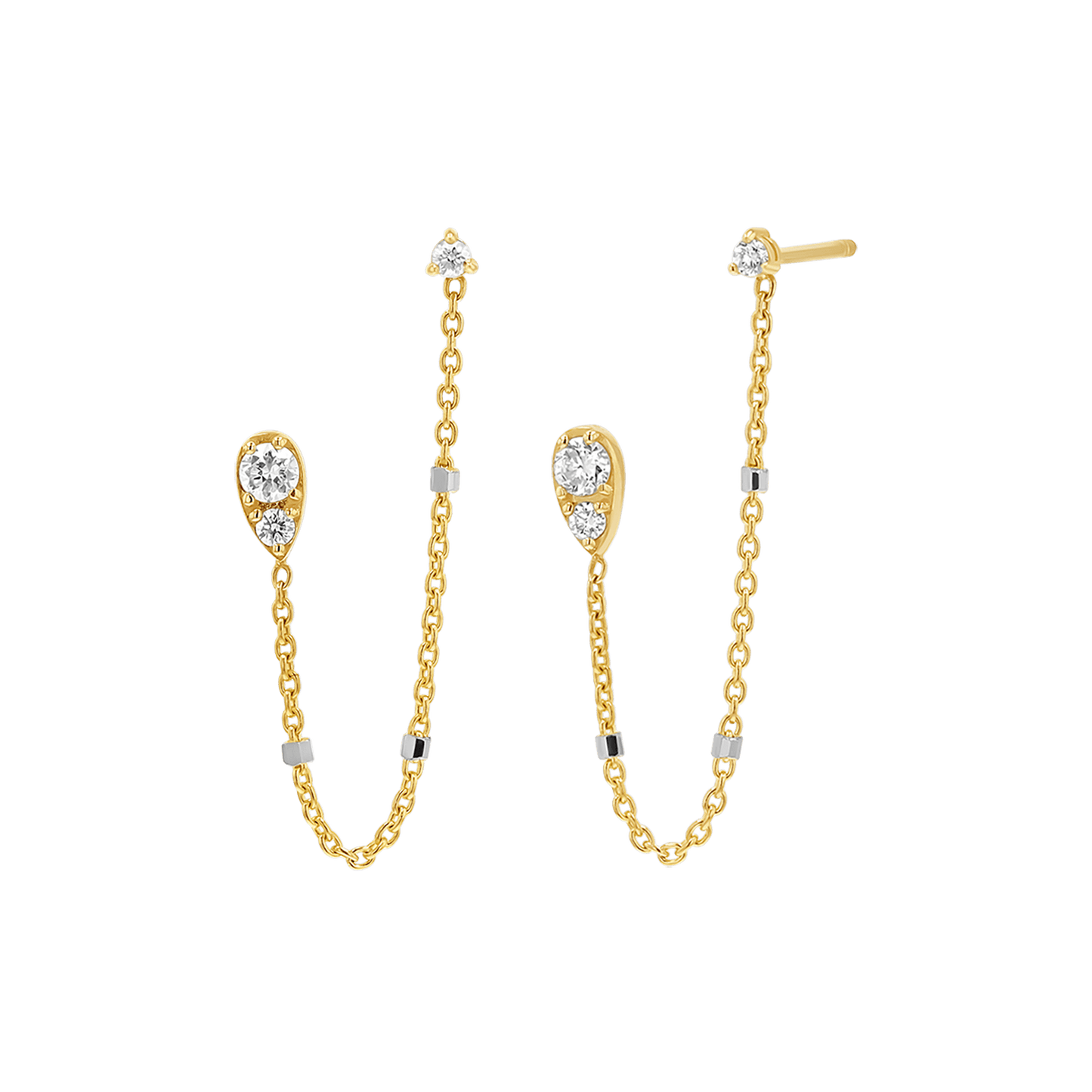 Diamond Pear Chain Duo Stud Earrings - Lotus Diamond