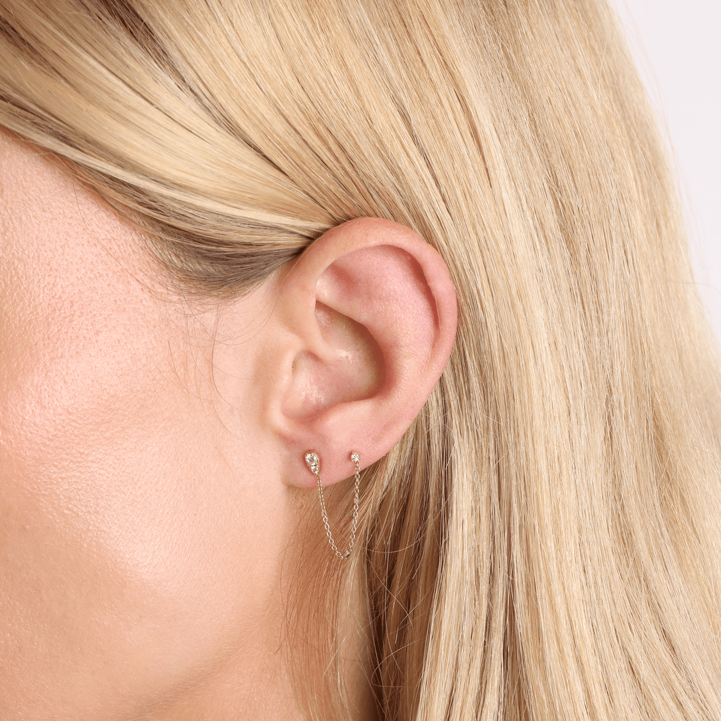 Diamond Pear Chain Duo Stud Earrings - Lotus Diamond
