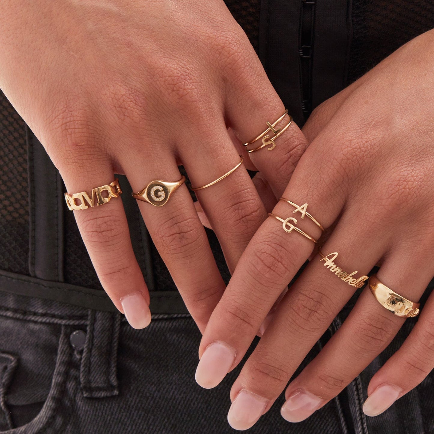 Diamond Signet Initial Letter Ring - Lotus Diamond