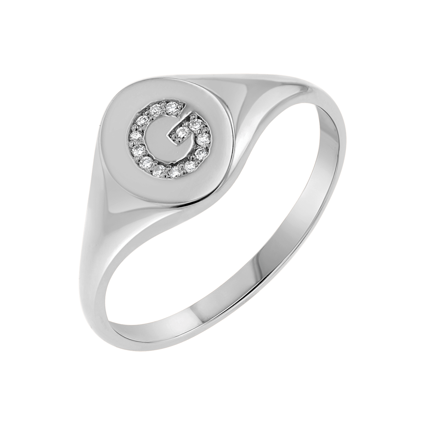 Diamond Signet Initial Letter Ring - Lotus Diamond