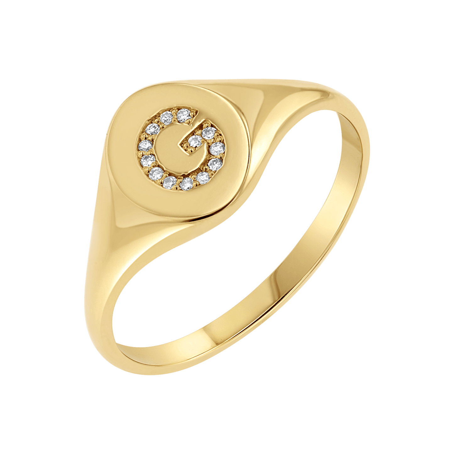 Diamond Signet Initial Letter Ring - Lotus Diamond