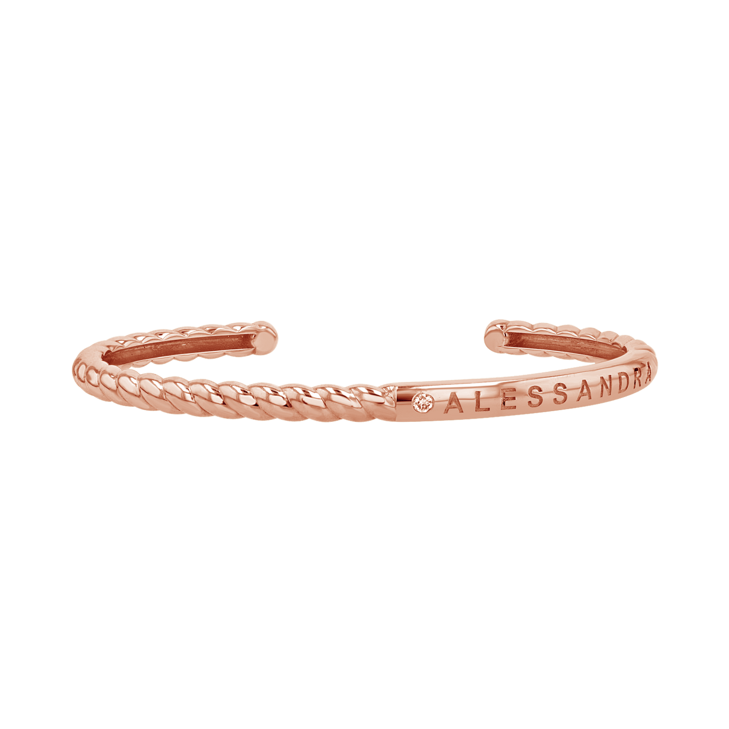 Diamond Solitaire Engravable Twist Name Cuff - Lotus Diamond
