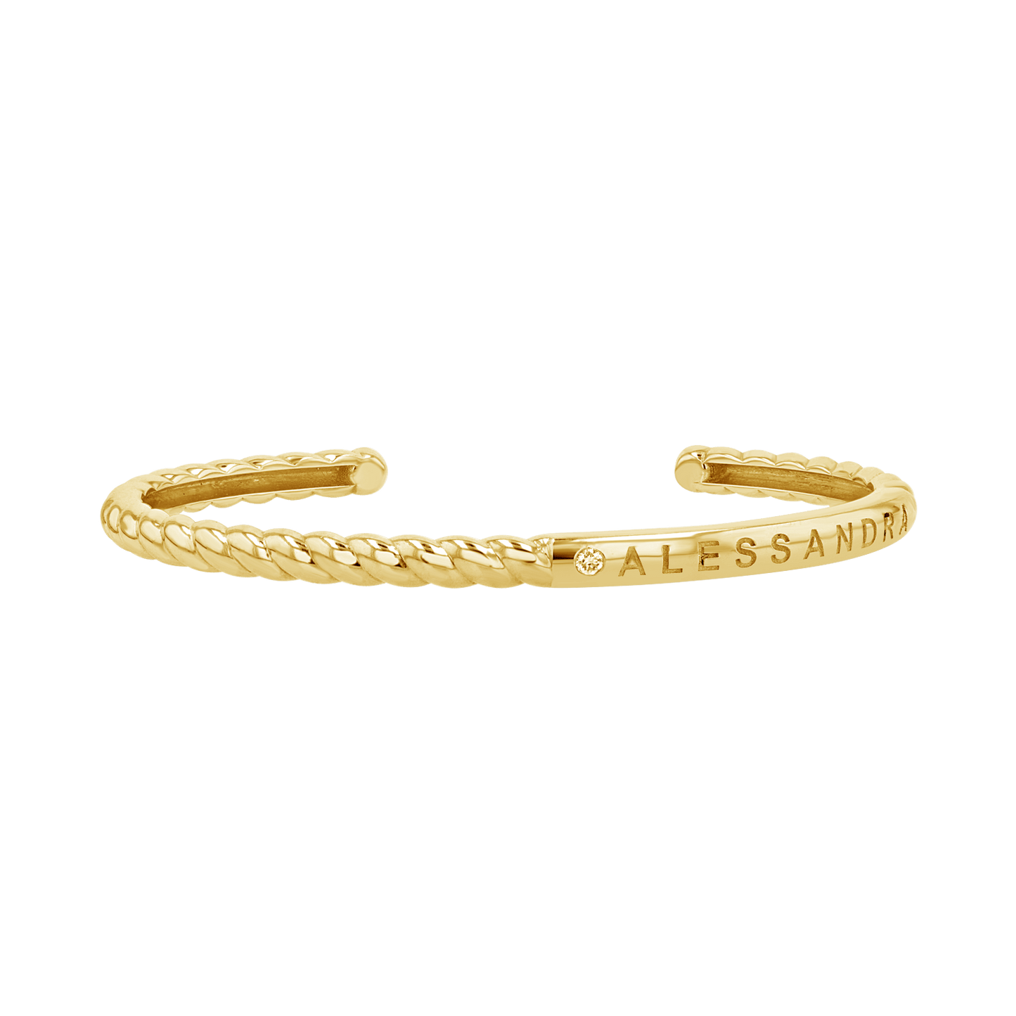 Diamond Solitaire Engravable Twist Name Cuff - Lotus Diamond