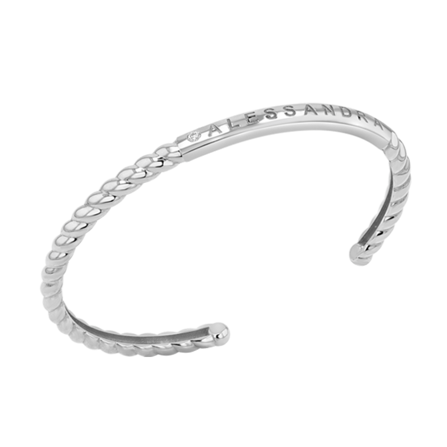 Diamond Solitaire Engravable Twist Name Cuff - Lotus Diamond