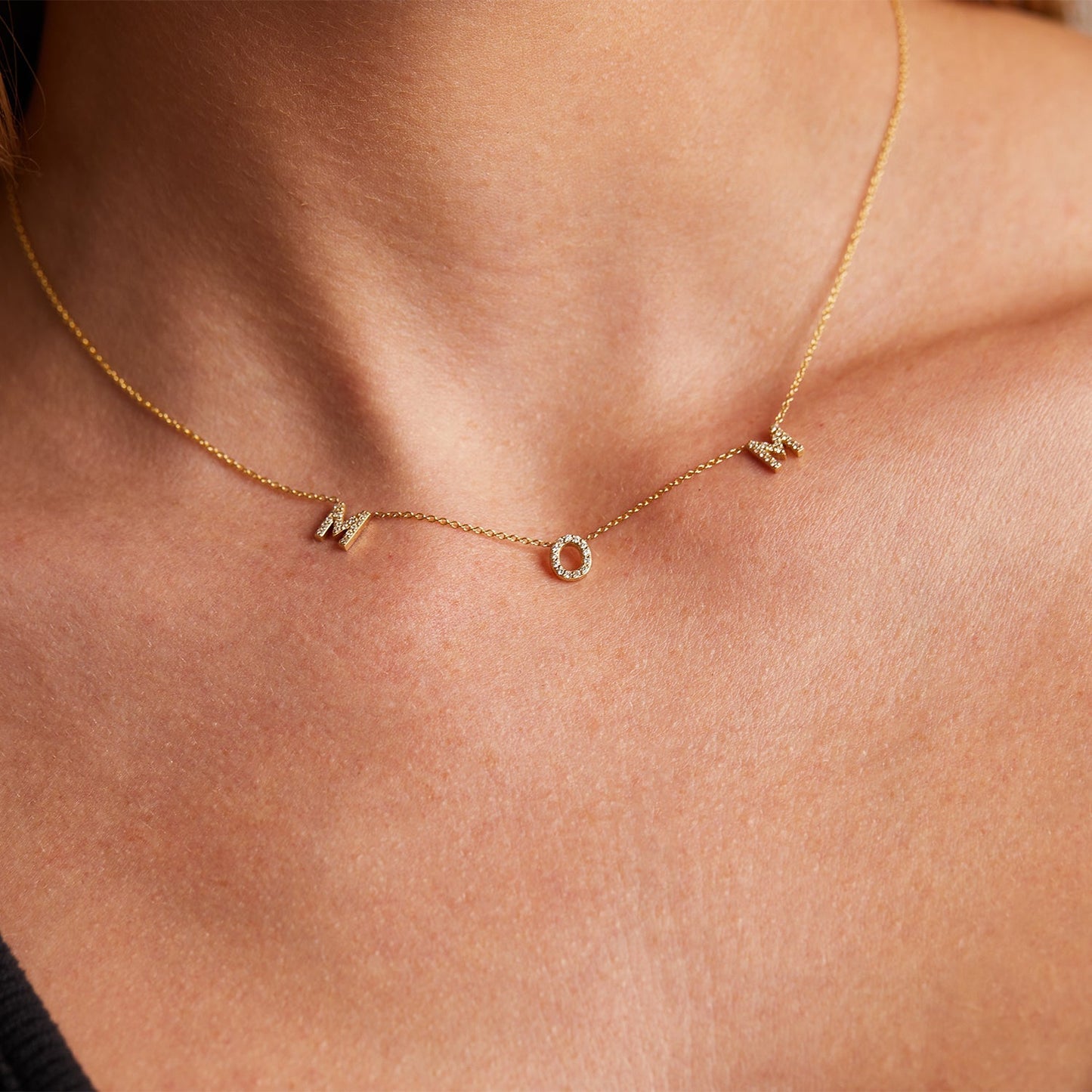 Diamond Spaced MOM Necklace - Lotus Diamond