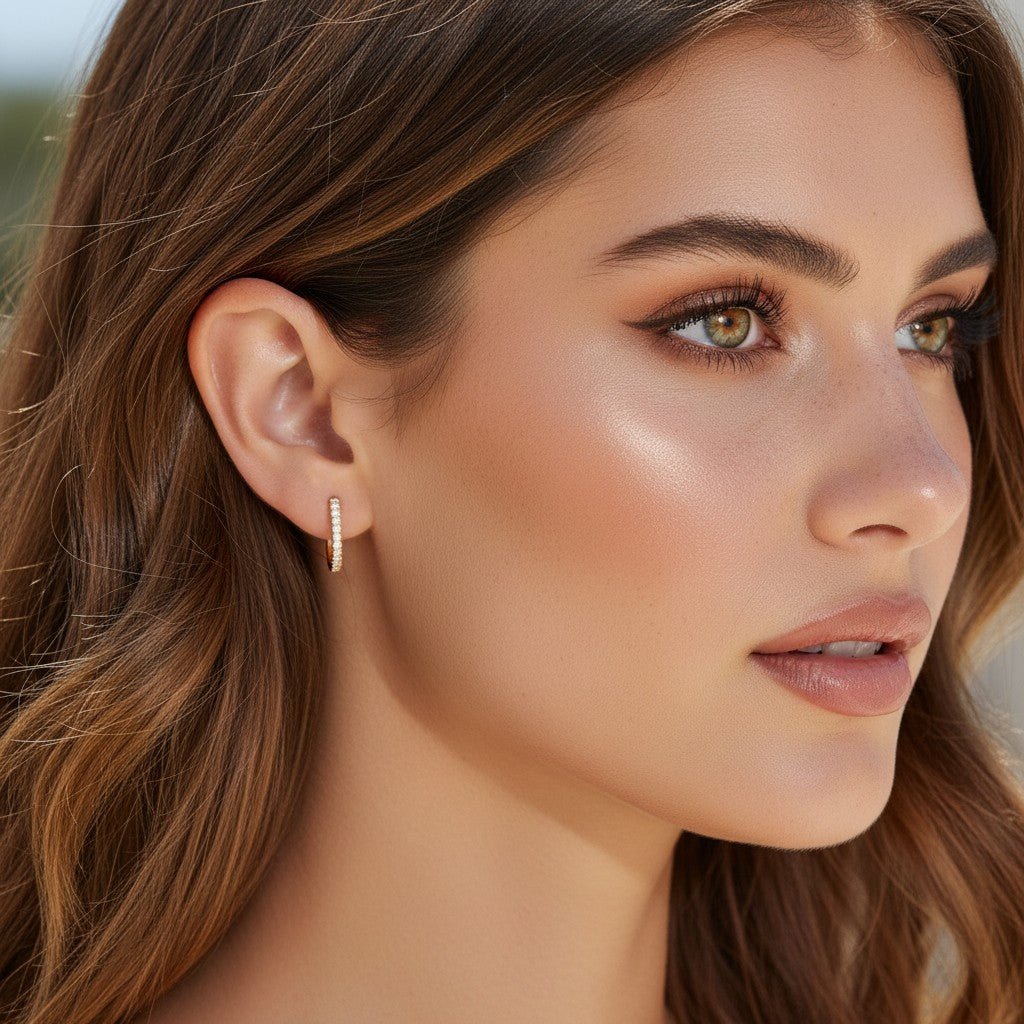 Diamond U - Pave Paper Clip Huggie Earrings - Lotus Diamond
