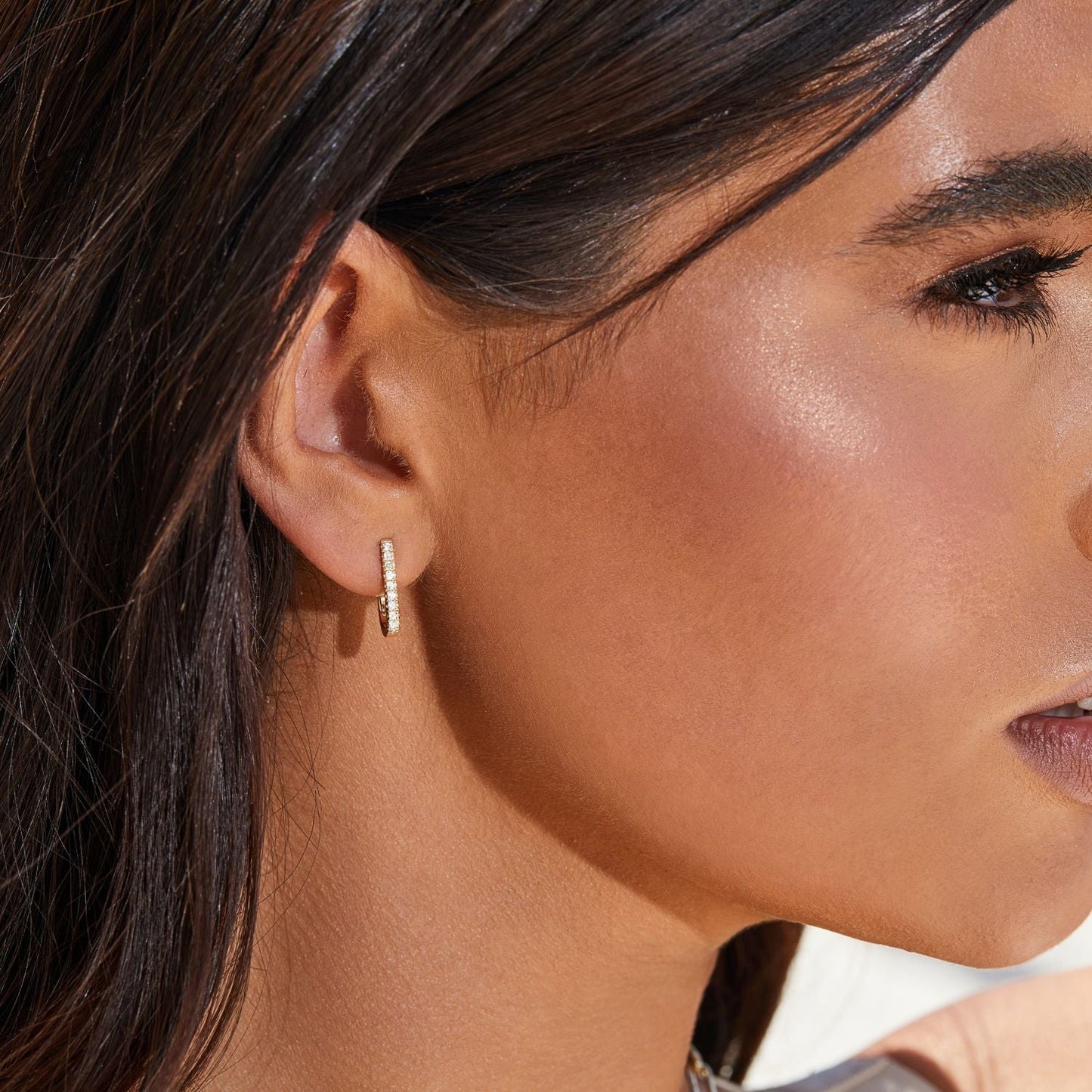Diamond U - Pave Paper Clip Huggie Earrings - Lotus Diamond