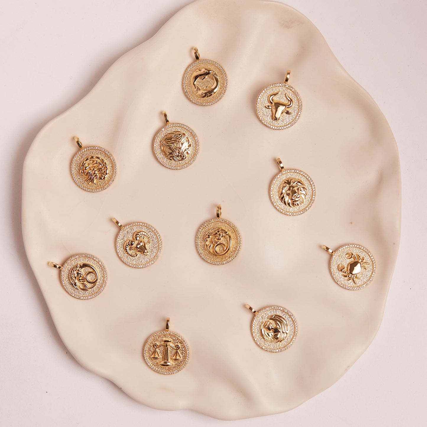 Diamond Zodiac Coin Medallion Charm - Lotus Diamond