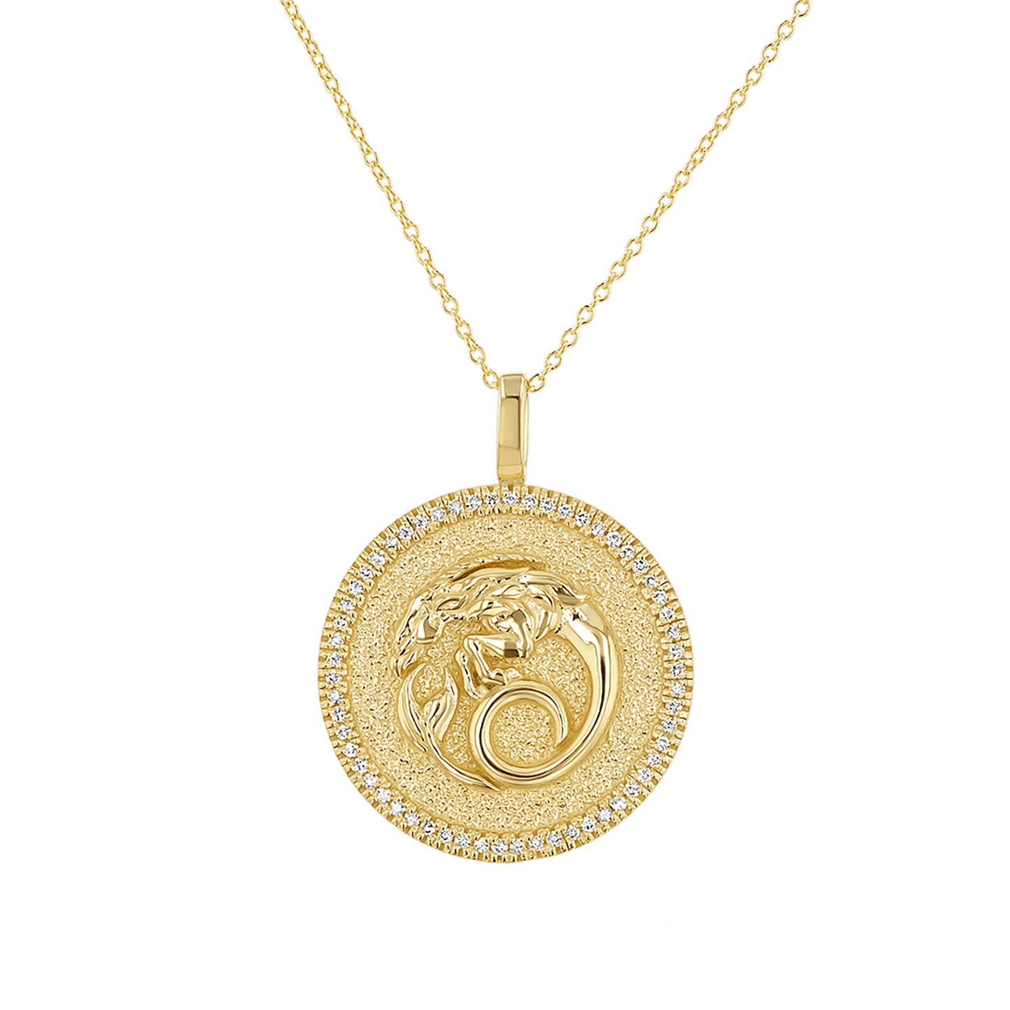 Diamond Zodiac Coin Medallion Necklace - Lotus Diamond