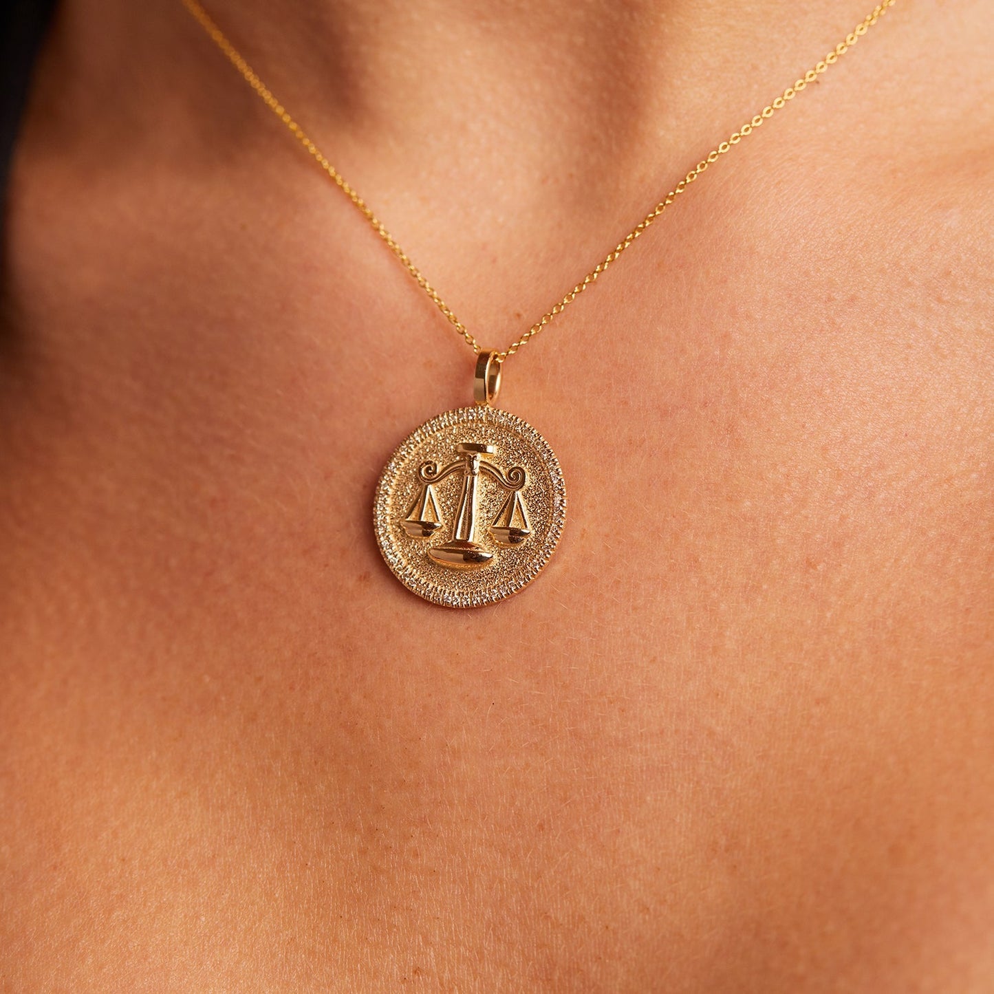 Diamond Zodiac Coin Medallion Necklace - Lotus Diamond