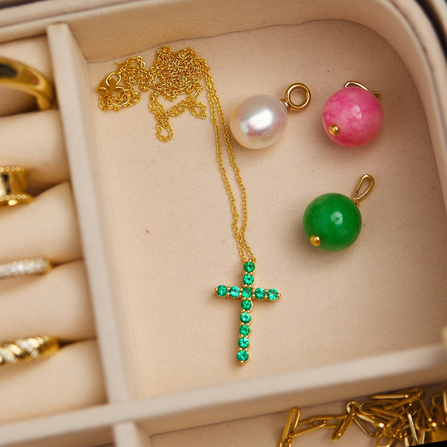 Emerald Cross Necklace - Lotus Diamond