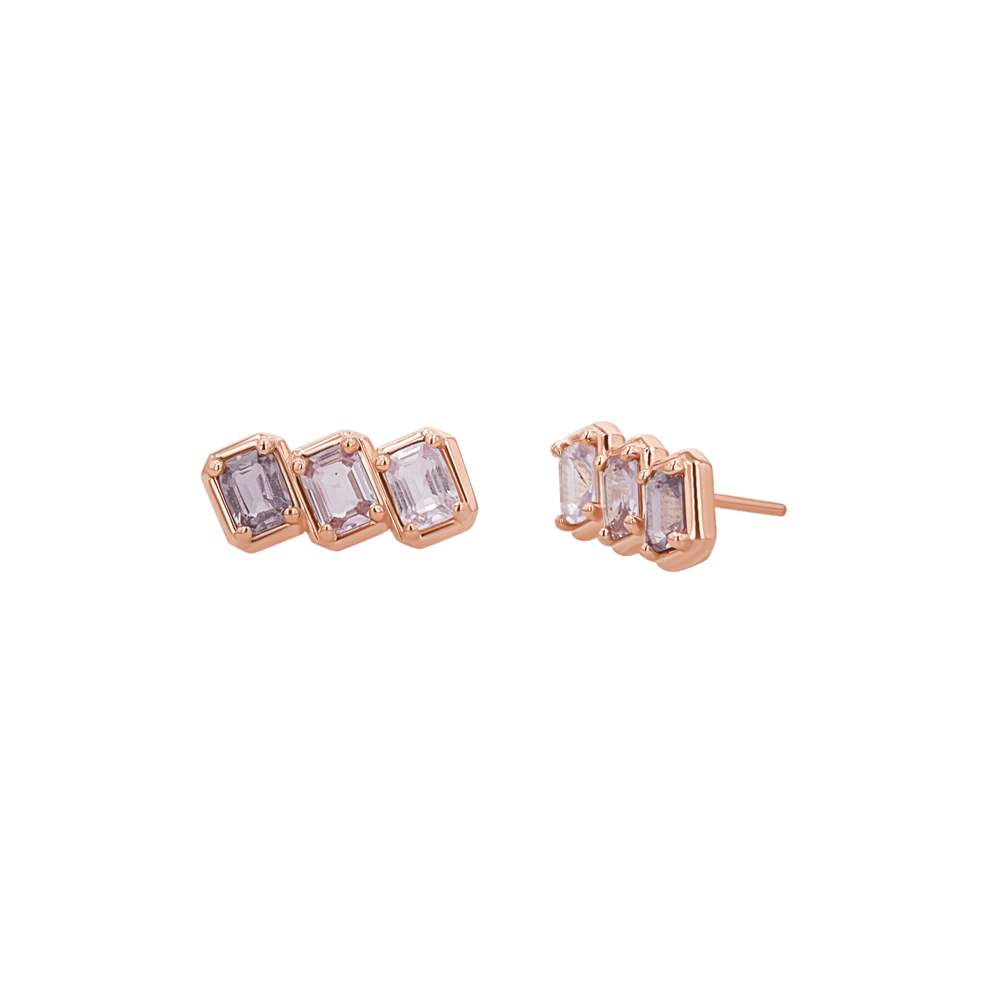 Emerald Cut Pink Ombré Trio Sapphire Earrings - Lotus Diamond