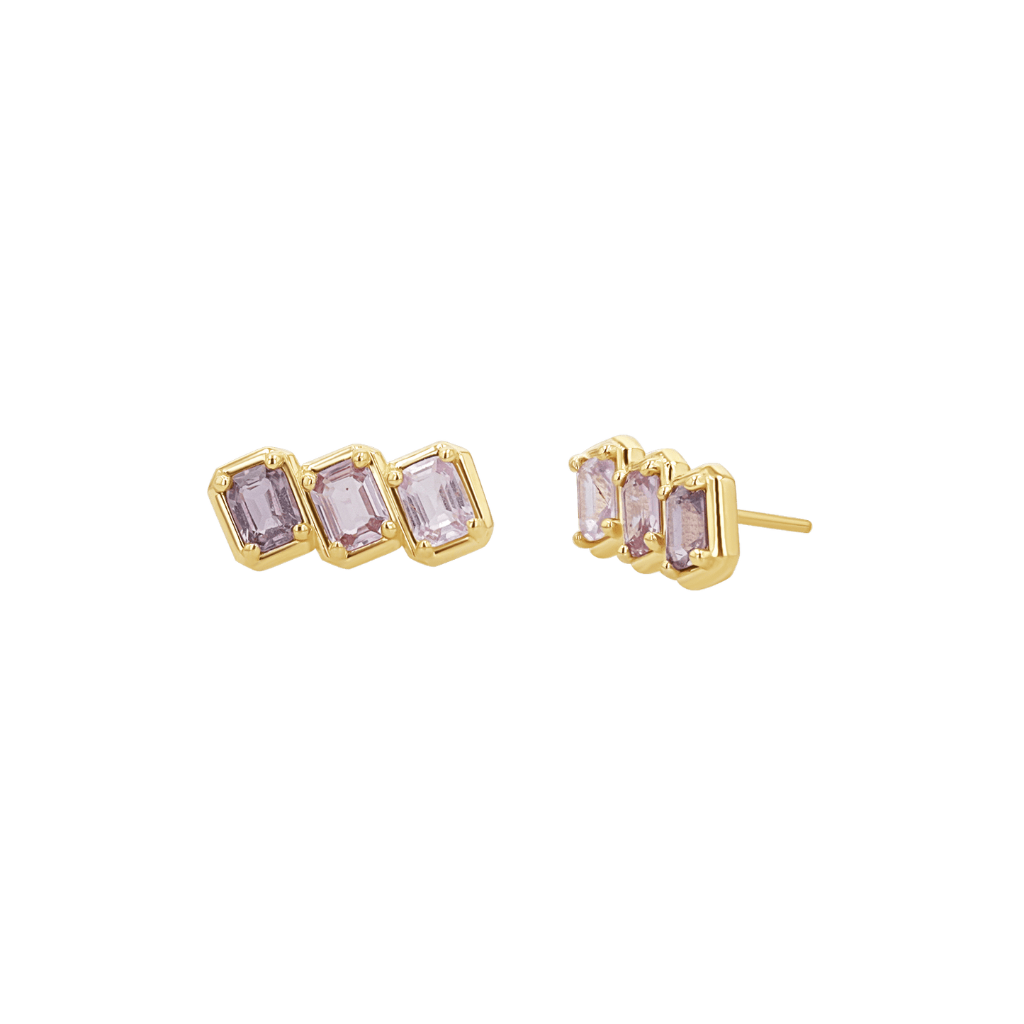 Emerald Cut Pink Ombré Trio Sapphire Earrings - Lotus Diamond