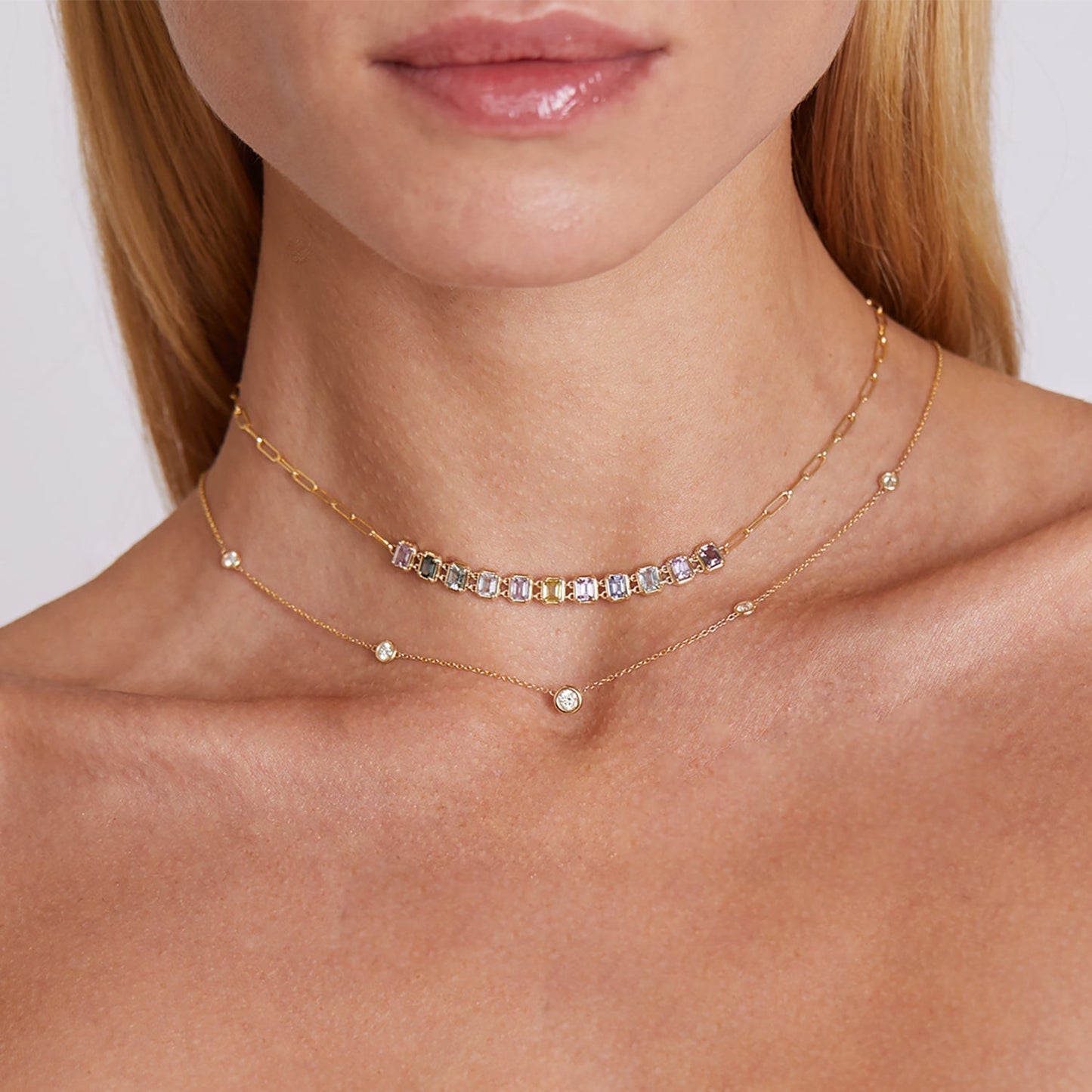 Emerald Cut Sapphire Choker Necklace - Lotus Diamond