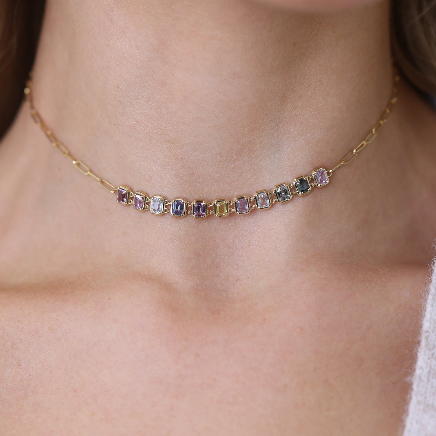Emerald Cut Sapphire Choker Necklace - Lotus Diamond