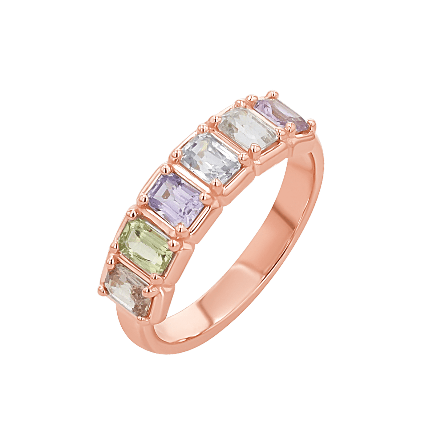 Emerald Cut Sapphire Half Eternity Band - Lotus Diamond